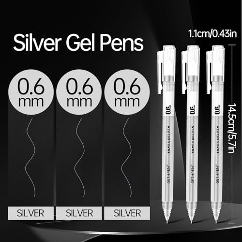 GETHPEN 3-Pack Silver Gel Pens, 0.6mm Fine Point Opaque Archival Ink Pens | Metallic Gel Ink Pens for Black Paper, Artists Drawing, Sketching, Adult Coloring Books, Card Making, Bullet Journaling - size: 0.6 mm, style: 3 Pack Silver