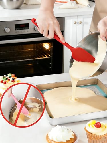 6 Pieces Silicone Spatula Set - Heavy Duty Kitchen Cooking Serving Utensils, Non-Stick Silicone Cooking Utensils Set, Kitchen Utensil Set with Oil Brush, Jar Spatula & Mini Spatulas (Red) - color: Red
