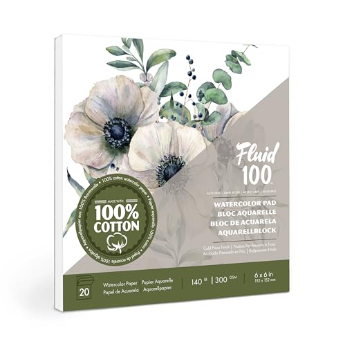 Fluid 100™ Cold Press Watercolor Paper Pad 6x6, 20 Sheets, 140lb, 100% Cotton