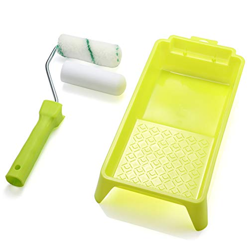 KUPOO 4" Foam Paint Roller Kit Mini Roller with Frame,Tray & Refills | High-density 4"foam roller set with frame,tray & covers.For walls,cabinets,doors,furniture. - size: 4 inch Foam Roller Set