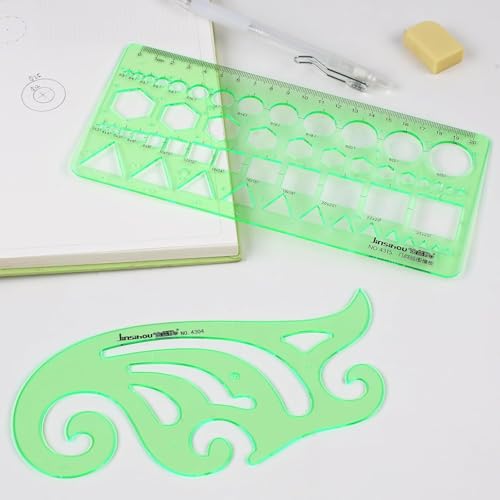 15PCS Geometric Drawings Templates, Measuring Geometry Rulers, Drafting Stencils Measuring Tools