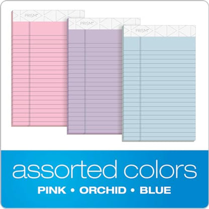 Tops 5 x 8 Legal Pads, Prism Brand, 2 Pink/2 Blue/2 Purple, Narrow Ruled, 50 Sheets Per Writing Pad, Made in USA (63016) 6 Count (Pack of 12) - size: 5" x 8" (Pack of 12)