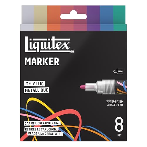 Liquitex Acrylic Paint Markers, Set of 8, Metallic Colors, 2mm Nibs | Precise & Durable 2mm Nibs, Full-Coverage, All Surfaces, Highly Opaque, Acrylic-Power, Shake & Pump to Activate Paint Flow