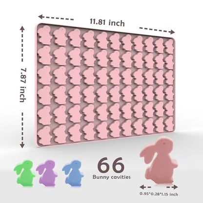 Bunny Silicone Molds for Candy Gummy Chocolate, Easter Molds, Rabbit Silicone Mold with Scraper (bunny) - color: Pink