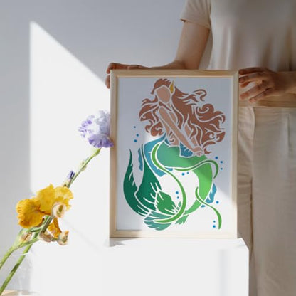 MAYJOYDIY 4pcs Mermaid Stencil 11.7×8.3inch Large Sea Ocean Creatures Stencils with Paint Brush Dreamy Sea Life Stencils Drawing Template for DIY Craft Furniture Wood Canvas Paper - color: Mermaid