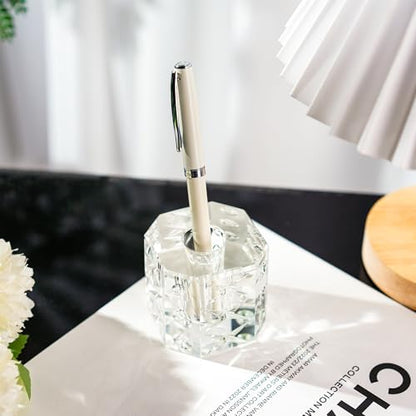 QFkris Fancy Crystal Single Pen Holder for Desk, Glass Fountain Pen Stand - style: Octagon