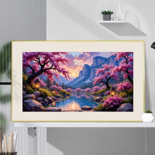 HeeBenor 5D Landscape Large Diamond Painting Kits for Adults, 27.5" X15.7" - color: Cherry Blossom 056