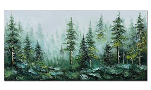 Alenoss Hand Painted 3D Abstract Oil Painting, Green Forest Wall Art | Landscape Textured Canvas Wall Art For Living Room Bedroom - color: AL-B101