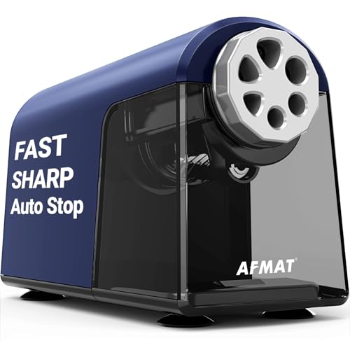 AFMAT PSX2 Heavy Duty Electric Pencil Sharpener, 6 Holes, Classroom Sharpener for 6-11mm Pencils, Auto Stop, Super Fast, Save Pencils, School Teacher Must Have Pencil Sharpeners Plug in, Blue - color: Blue