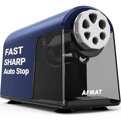 AFMAT PSX2 Heavy Duty Electric Pencil Sharpener, 6 Holes, Classroom Sharpener for 6-11mm Pencils, Auto Stop, Super Fast, Save Pencils, School Teacher Must Have Pencil Sharpeners Plug in, Blue - color: Blue