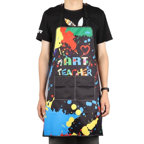 MBMSO Painting Artist Apron with Pockets Artist Painter Gifts Art Lover Gift for Art Teacher Student Painter Apron Waterproof - color: Art Teacher Apron-black