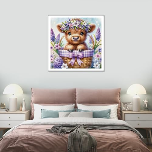 Stalente Diamond Painting Kits for Adults Cow, 5D DIY Diamond Art Kits for Beginners Round Full Drill Diamond Painting for Home Wall Decoration Gift 12×12inch, Animal