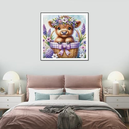 Stalente Diamond Painting Kits for Adults Cow, 5D DIY Diamond Art Kits for Beginners Round Full Drill Diamond Painting for Home Wall Decoration Gift 12×12inch, Animal