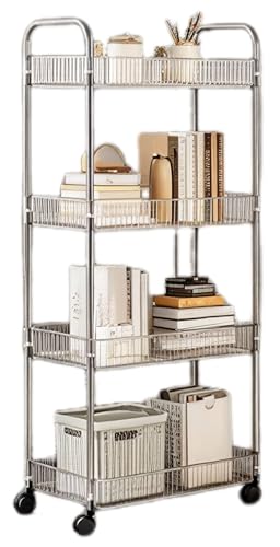Sooyee Clear 4-Tier Plastic Rolling Utility Cart with Wheels | Multi-Functional Storage Trolley, For Office, Living Room, Kitchen, Movable Storage Organizer - color: Clear, size: Wide 4 Tier