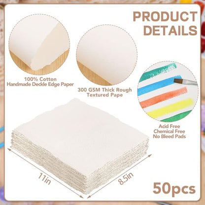 Prudiut Cotton Watercolor Paper, 50 Sheets, 8.5 x 11 in, 300 GSM - size: 8.5 x 11inch