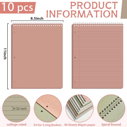 10 Packs 8.5 x 11 inch Top Spiral Notebook with 3 Hole Punched Legal Pads 40 Sheets College Ruled Notepad Hard Cardboard Paper Wirebound Pads for Business School Office Home Supplies (Morandi) - color: Morandi