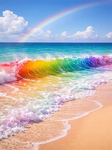 APTDYIGL 5D Colorful Beach Scenery Diamond Painting Kits for Adults Beginner,DIY Rainbow Diamond Art Kits for Adults,Round Full Drill Diamond Dots with Gem Art Kits,Home Wall Decor 12X16inch - color: HP109
