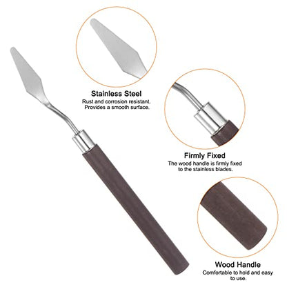 HARFINGTON 2pcs No.6 Palette Knives 12mm Width Stainless Steel Small Pointy Spatula Painting Pallet Knife with Wood Handle for Oil Acrylic Canvas Mixing Spreading, Red - size: 12mm