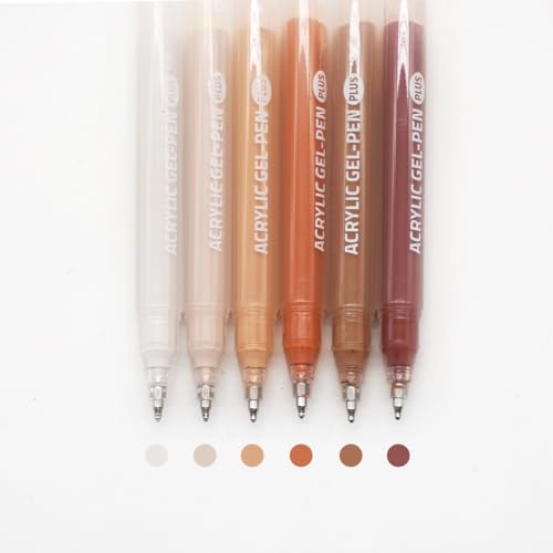 Acrylic Gel Pens for Coloring, 6 Pack 1.0mm Fine Point Gel Pen Set | Quick Drying, Smooth Writing, Maillard Marker Pens for Drawing, Journaling Art, Black Paper, Book, Large Capacity - color: Maillard