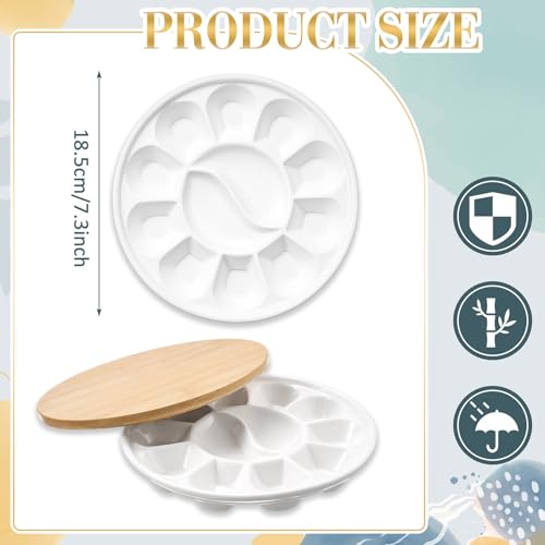 1 Pcs 7 Inches Ceramic Watercolor Paint Palette with Lid Washable Round 12 Wells Porcelain Mixing Tray for Gouache Acrylic Oil Painting Art Professional Artist Travel Chinese Painting Gift