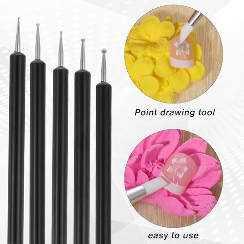 5 Pcs Nail Art Dotting Tools Dual-Ended Nail-Art Sculpture Pen Dotting Tools Dual-Head Resin Nails-Art-Tools Silicone Nail Polish Brushes Modeling Painting Tool DIY Arts (Black) - color: black