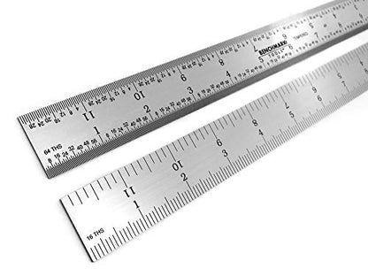 Benchmark Tools 466729 Rigid 4R 12 Inch Rigid 4R Machinist Rule with 1/8, 1/16, 1/32 and 1/64 Markings Tempered Stainless Steel with Brushed Finish Conforms to EEC-1 Accuracy Standards (1)