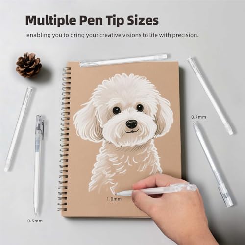 4 Pack White Gel Pens with 0.5mm Fine Tip for Black Paper Drawing