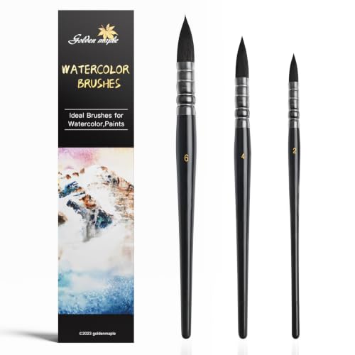 Watercolor Brush Set - Sizes 2,4,6 - Round Quill Fine Tip Mop Brushes, Soft Synthetic Squirrel Hair, Short Handles for Professional Artists - Water Color Painting