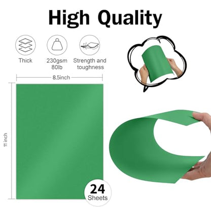 Green Shimmer Cardstock 8.5 x 11 Green Paper | Goefun 24 Sheets 80lb Card Stock Printer Paper for Christmas, Invitations, Certificates, Crafts, Card Making - color: green