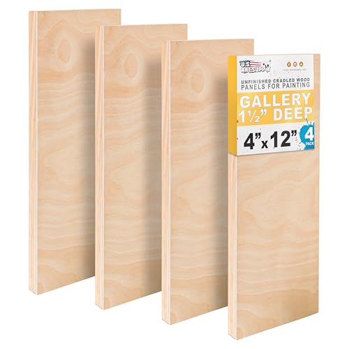 U.S. Art Supply 4" x 12" Unfinished Cradled Wood Panels for Painting - size: 4" x 12"