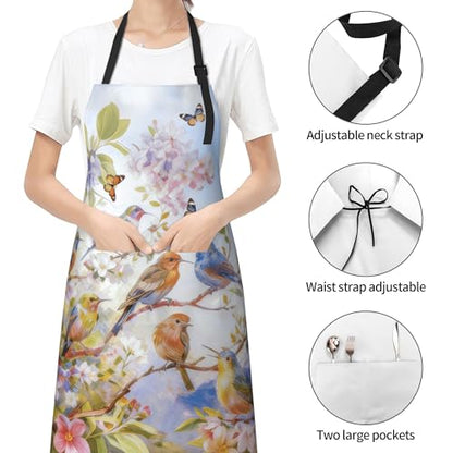 Funny Apron Polyester Grooming Aprons with Pocket for Cooking Kitchen Grilling Adults - color: Spring Bird Blue