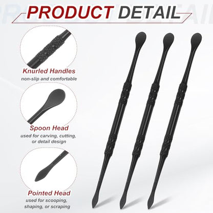 HARFINGTON 7pcs Wax Carving Tool 4.75" Double-Headed Stainless Steel Sculpture Tools Kit Modeling Engraving Sculpting Spoons for Clay Pottery Crafts Shaping, Black Plated - color: Black Plated