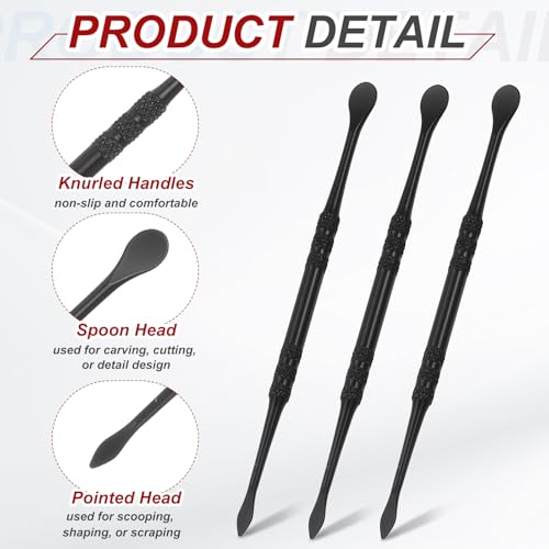 HARFINGTON 11pcs Wax Carving Tool 4.75" Double-Headed Stainless Steel Sculpture Tools Kit Modeling Engraving Sculpting Spoons for Clay Pottery Crafts Shaping, Black Plated - color: Black Plated