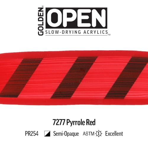 GOLDEN OPEN Slow-Drying Acrylics, Pyrrole Red, 2 fl. oz. Tube - color: Pyrrole Red, size: 2 Fl Oz (Pack of 1)