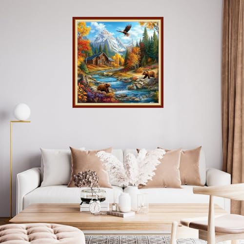 Fanxvivy Stamped Cross Stitch Kits for Beginners Full Range of Cross Stitching Preprinted Embroidery Kits for Adults, 11CT Embroidery Pattern Needlepoint Kits-Late Autumn 18x18 inch - color: Artdesign41