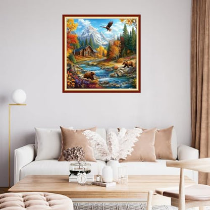 Fanxvivy Stamped Cross Stitch Kits for Beginners Full Range of Cross Stitching Preprinted Embroidery Kits for Adults, 11CT Embroidery Pattern Needlepoint Kits-Late Autumn 18x18 inch - color: Artdesign41