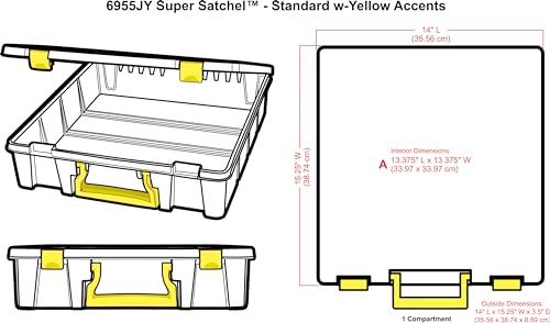 ArtBin Super Satchel 1-Compartment Craft Storage Box, Yellow Latches | One Open Compartment, 15.2 x 8 x 6.2 Inches, Secure Latches, Stackable, Clear Durable Polypropylene - color: Yellow, size: 1 Pack