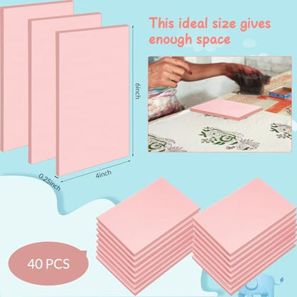 Frienda 40 Pcs 4"x6" Rubber Carving Blocks Linoleum Block Stamp Making Kit Soft Rubber Carved Brick for Stamp Maker Printmaking Supplies Craft Project(Pink) - color: Pink
