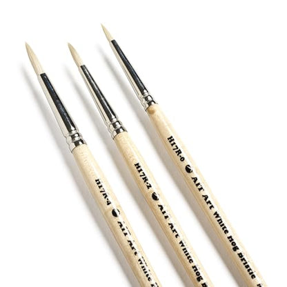 AIT Art Round Paint Brushes, Pack of 3, Sizes 0, 2, 4, White Hog Bristles, Handmade in USA for Trusted Performance with Heavier and Thicker Paints - size: 0, 2, 4