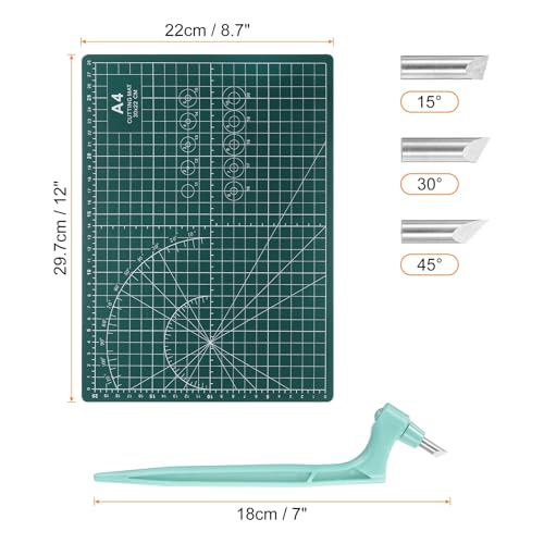 HARFINGTON Craft Cutting Tools 15/30/45 Degree Blades 360 Degree Rotating Blade Stainless Steel Cutter Pen Knife with Mat for DIY Crafts Stencils Scrapbooks, Light Blue - color: Light Blue