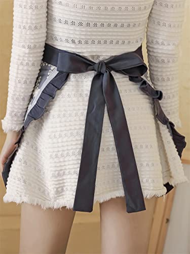 Unisex Chef Aprons White Retro Cotton Maid Short 2 Pockets Waist Waiter Waitress Half Apron - color: Grey-embroidered