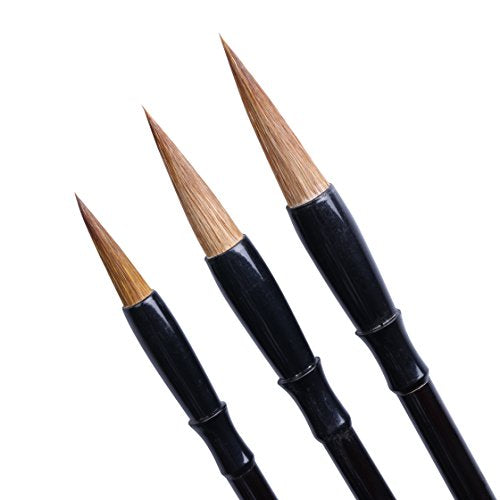 I-MART Chinese Calligraphy Brush Set of 3 – 3 Sizes Brushes for Sumi Painting, Japanese Brush, Watercolor, Suminagashi, Bamboo Brush Art, Art Brushes for Beginners & Artists
