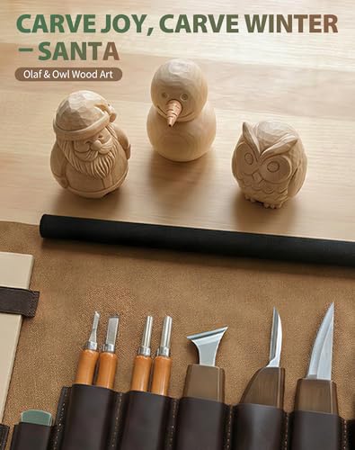 T98 28Pcs Wood Carving Kit, 8 Carving Knives Templates Leather Bag Gift