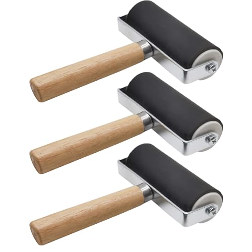 HRJZF 3 Pack Rubber Brayer Roller for Printmaking, Great for Gluing Application Also. Anti Skid Tape Construction Tools, Print, Ink and Stamping Tools 4 Inch