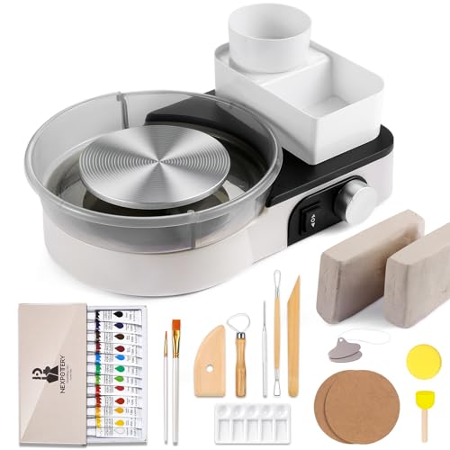 Catcrafter Pottery Wheel for Kids Teens Adults Beginners - Grey Pottery Kit | Complete Pottery Set with 6" Two-Way Rotating Turntable, 2.2lb Clay, Art Supplies Sculpting Tools, Craft Gifts for Boys Girls - color: grey
