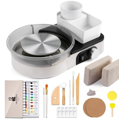 Catcrafter Pottery Wheel for Kids Teens Adults Beginners - Grey Pottery Kit | Complete Pottery Set with 6" Two-Way Rotating Turntable, 2.2lb Clay, Art Supplies Sculpting Tools, Craft Gifts for Boys Girls - color: grey