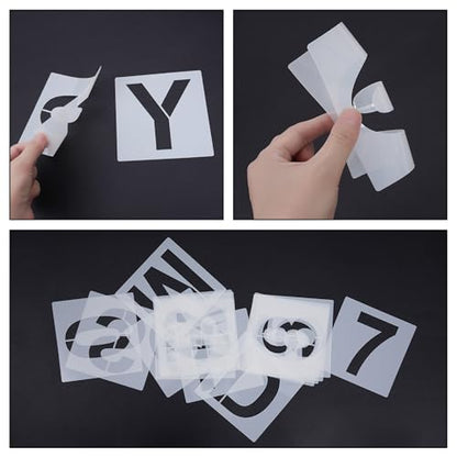 4 Inch Letter Stencils 36Pcs Alphabet Numbers Reusable Plastic Stencils for Painting on Wood Wall Canvas DIY Art Projects