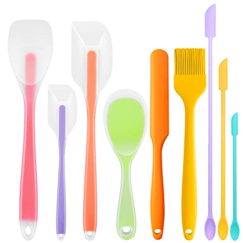 KLAQQED 9Pcs Spatulas Silicone Heat Resistant Silicone Spatula Set Small Mini Long Jar Spatulas for Nonstick Cookware, Rubber Silicone Spoon Spatula Set for Baking Mixing Cooking Kitchen Utensils Set - color: Colorful