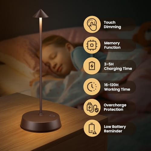 Cordless Table Lamps Rechargeable, 6000mAh LED Battery Operated Desk Lamp, Portable Outdoor Waterproof Touch Stepless Dimmable Wireless Table Light for Dining Restaurant Home Patio (Brown-2PC) - color: Brown-2PC