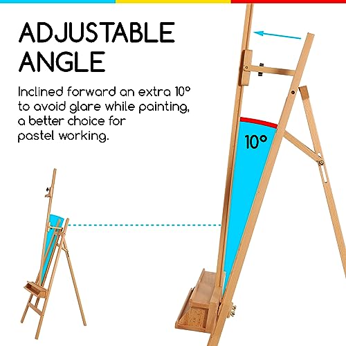 MEEDEN Large Painters Easel Adjustable Solid Beech Wood Artist Easel, Studio Easel for Adults with Brush Holder, Holds Canvas up to 48" - color: Natural